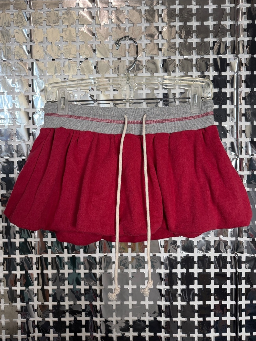 Urban Outfitters Raspberry Red Circle Skater Mini Skirt with Gray Waistband